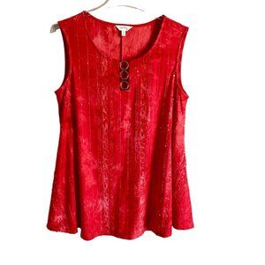 Coral Bay Sleeveless Top Red Tie Dye Embellished Design with O-ring Detail NEW